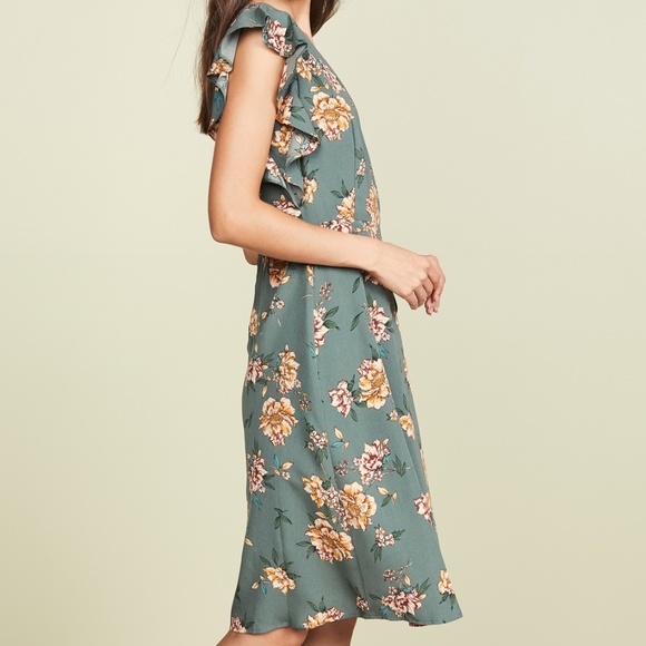SALE ✨$89 J.O.A. Green Floral Faux Wrap Midi Dress - Picture 6 of 6
